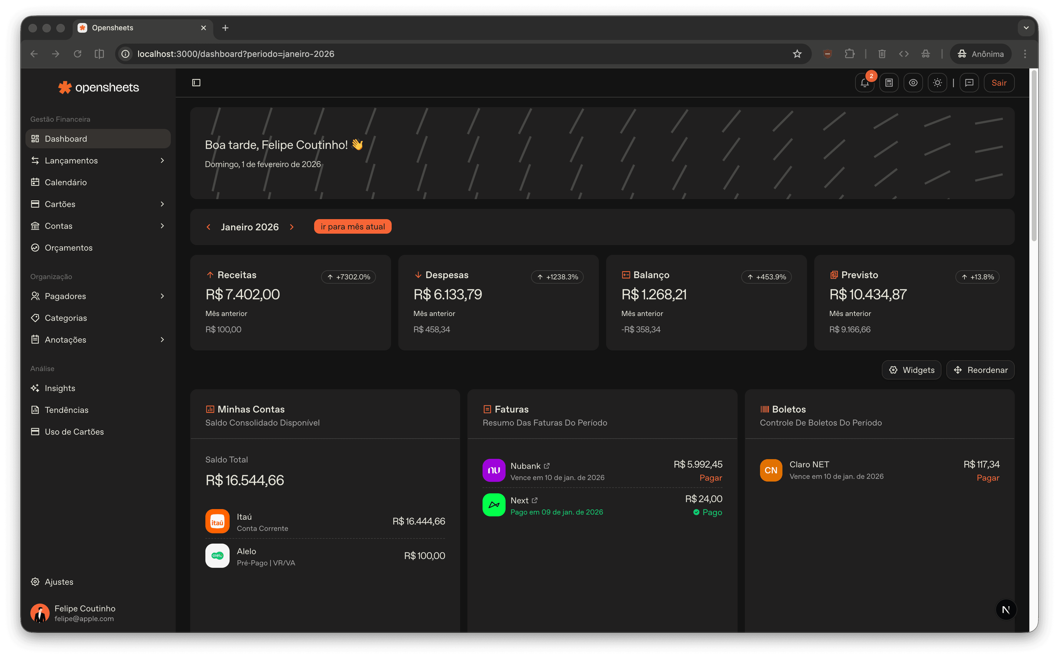 opensheets Dashboard Preview